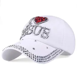 I Love Jesus-Gorra deportiva con diamante ostentoso para mujer, sombrero Vaquero de algodón con diseño religioso para viajes al aire libre