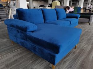 Sofá Seccional de Terciopelo Azul Marino <span class=keywords><strong>en</strong></span> Forma de <span class=keywords><strong>L</strong></span> de 3 Plazas para Sala de Estar, Venta al por Mayor de Fábrica IDAO - Product Image 2