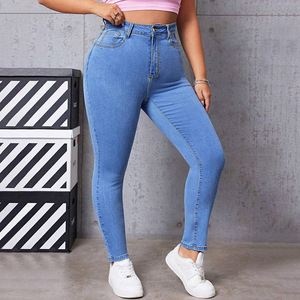 Jeans Ajustados para Mujer Talla Grande, Color Azul Claro, Alta Elasticidad, Pantalones de Moda Urbana, Europa, América, África - Product Image 3