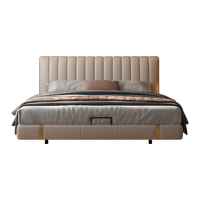 Lit en cuir véritable de luxe, mobilier de chambre à coucher moderne et intelligent avec éclairage d'ambiance LED, lit flottant capitonné taille King