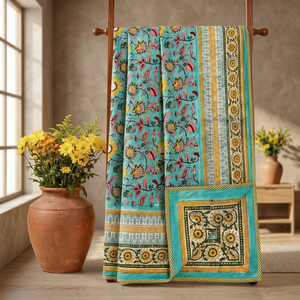 Traditional Indian Cotton Hand <b>Block</b> Printed Reversible King Size Dohar's with Floral Pattern for <b>Bed</b> Use - Product Image 2