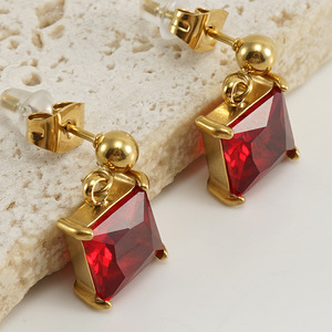Zogxin Fashion Stud Earrings Geometric Square Zircon Bezel Setting Stainless Steel Party Jewelry - Product Image 3