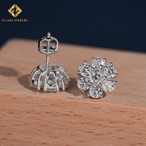 Pendientes de Diamantes Cultivados en Laboratorio con Diseño Floral, Plata de Ley 925, Cierre de Rosca, Corte Brillante Redondo, Joyería de Lujo - Product Image 6