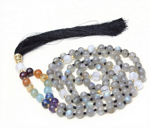 Mala de 108 perles de Labradorite vibrante 7 Chakras, enfilées à la main pour la pratique de la méditation, qualité supérieure - Product Image 1