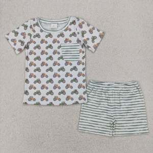 Sibling Baby Boys Trucks Stripe Pocket Top Short <b>Farm</b> Clothes <b>Set</b> Short Rompers - Product Image 3