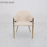 Chaise de salle à manger moderne de luxe en velours nordique blanc bouclé avec pieds dorés pour cuisine et salle à manger