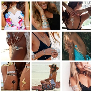Tatuaje Temporal Metálico Dorado y Plateado, Impermeable, para el Cuerpo, Joyería Sexy, para Pecho, Brazo, Manos y Piernas - Product Image 1