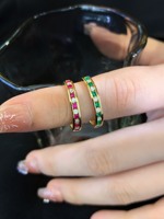 Demi éternité canal ensemble bague 14k /18k or massif laboratoire pierre précieuse rouge et vert Couple bague ronde coupe pierre précieuse pour femmes hommes bijoux