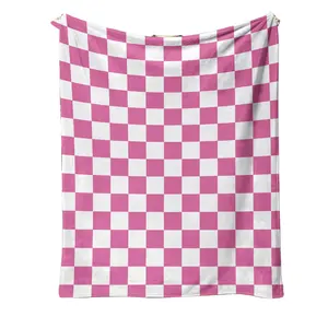 Personalizado impresso plush poliéster flanela xadrez lance cobertor a granel