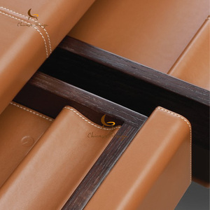 Solid Wood Leather Ergonomic Luxury Modern Minimalist Executive <b>Desk</b> Simple Rectangular Italian Style Home Living <b>Room</b> Computer - Product Image 3