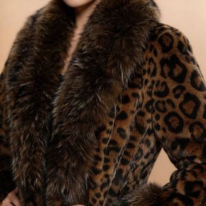 Luxury Leopard Print Long Faux Mink Fur <strong>Coat</strong> with Faux Fur Trim Warm Winter Outerwear for <strong>Ladies</strong> - Product Image 5