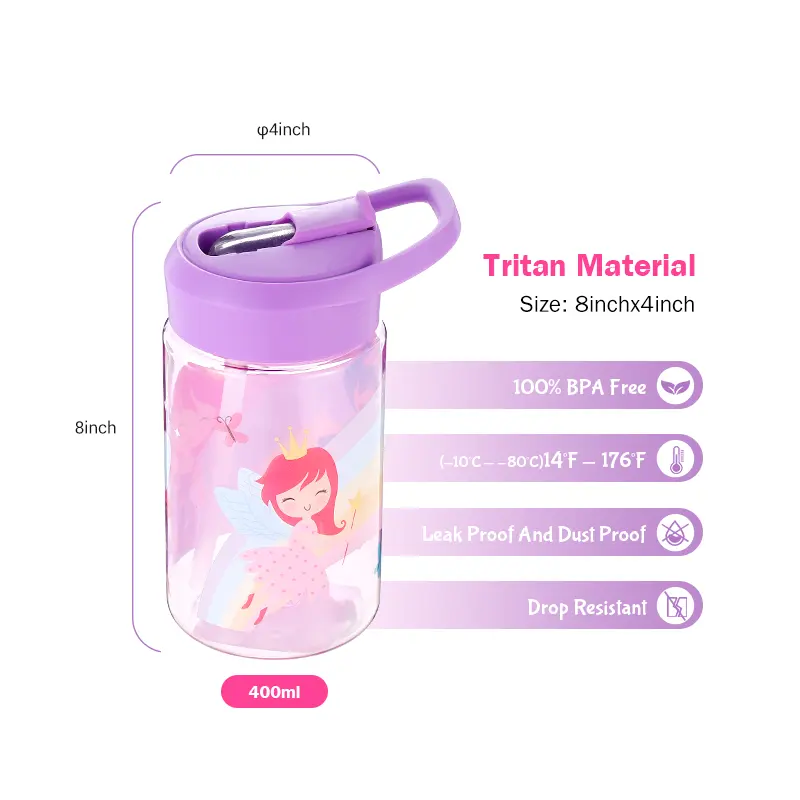Güzel plastik su şişesi ile saman okul çocuklar için BPA ücretsiz Tritan sızdırmaz plastik çocuklar su şişesi ile taşıma kolu