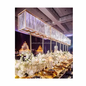 2024 New Event Table Decoration 100CM Tall Gold Crystal Floral Arch Stand Wedding Centrepiece for Wedding