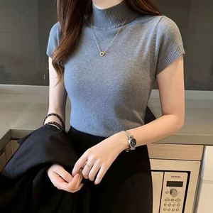 T-shirt basique en tricot à <span class=keywords><strong>col</strong></span> <span class=keywords><strong>roulé</strong></span> pour <span class=keywords><strong>femme</strong></span>, été, printemps, côtelé, en coton, <span class=keywords><strong>pull</strong></span>-over, hauts doux, <span class=keywords><strong>manches</strong></span> <span class=keywords><strong>courtes</strong></span>, t-shirt pour <span class=keywords><strong>femme</strong></span>, <span class=keywords><strong>pull</strong></span> - Product Image 6