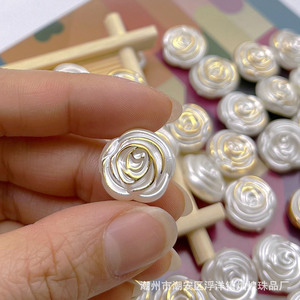 Off White Rose <b>Beads</b> With Gold Foil 17mm <b>Plastic</b> Resin Scattered <b>Beads</b> For Phone Decoration - Product Image 4