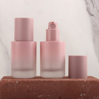Flacon pompe en verre dégradé rose 30 ml pour lotion, fond de teint, emballage cosmétique, sous-embouteillage, sérigraphie mousse