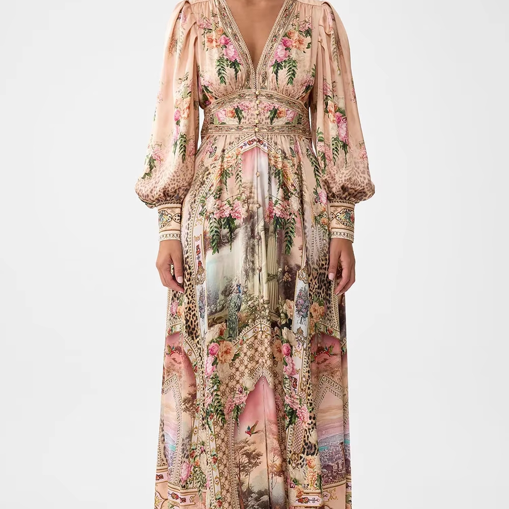 sachin and babi light blue dress Purple Ready-to-Wear Chiffon Gown with Floral Print main image 1