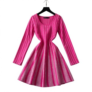 Robe décontractée à rayures pour femmes, manches longues, coupe trapèze, mini-robe, col rond, tenue élégante pour le bureau ou les fêtes - Product Image 1