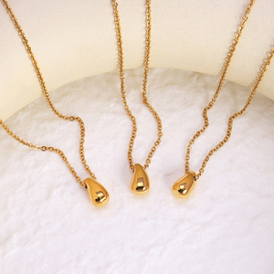 Fashion Pure 18k Gold Water Drop Pendant Necklace Small <strong>Golden</strong> Bean Necklace for Women High Quality Stainless Steel Necklace - Product Image 4