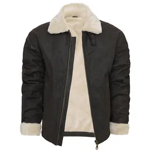 Customized 100% Sheep Skin Mens Fashion Shearling Bomber Jacket Style Casual Biker Motorcycle Fur Real Leather Jacket Coat OEM