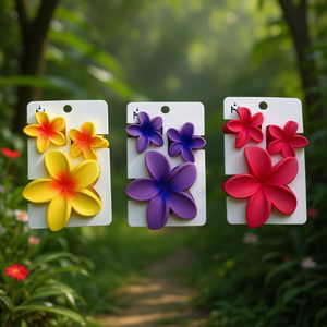 Pinces à cheveux fleuries bicolores mates Nz 6 cm en plastique pour femmes, style décontracté, haute qualité, emballage carton - Product Image 2