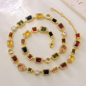 Collar llamativo con piedras preciosas geométricas de colores, joyería de fiesta para hombres y mujeres, gargantilla de oro de 18 quilates - Product Image 3