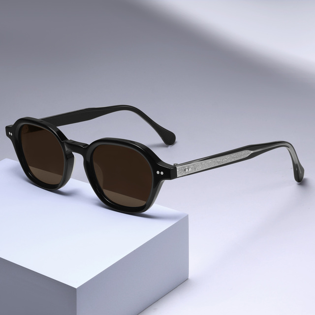 Designer Fashion Vintage Retro Black Acetate Sunglasses with Non-Polarized UV400 Anti-Reflective Nylon Sunglasses Lenses Unisex