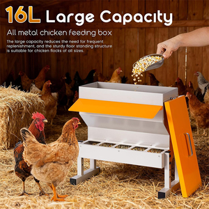 JH-Mech 大容量鶏用フィーダー、鶏、アヒル、七面鳥用5ポート付き、16L金属製調整可能鶏用フィーダー - Product Image 3