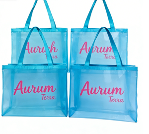 Bolsa de Compras de Nailon Ecológica, Duradera y de Gran Capacidad, con Diseño de Malla Publicitaria, Portátil, con Logotipo Textual, para Uso en la Playa - Product Image 1