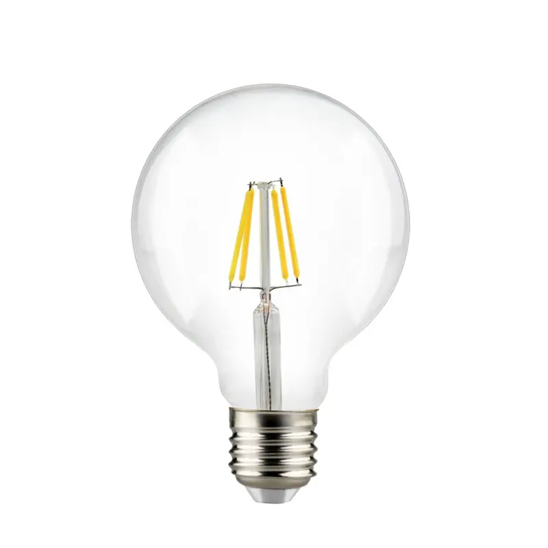 G80 G95 küre şekli açık kehribar 40 Watt eşdeğer 4W 2700K E26 E27 Vintage Led Filament ampul