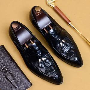 Zapatos de vestir de cuero genuino para hombre, con punta en pico, sin cordones, suela de goma antideslizante, para todas las estaciones, zapatos de boda, envío directo. - Product Image 3