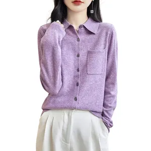 Hot Sale Factory Cardigan Long Sleeve Jacquard Knitted Women Custom Knit Cotton Wool Cashmere Sweater