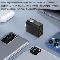 Cargador Rápido PD de 30W Personalizado al por Mayor de Fábrica, Estándar Estadounidense, Doble Puerto USB-A+Tipo-C, Adaptador de Pared GaN para Teléfono Celular y Tableta