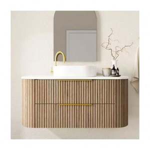 Mueble de Baño Moderno Minimalista de Alta Calidad, Montado en la Pared, Estilo Rejilla de Madera Maciza, para Apartamentos Grandes - Product Image 1