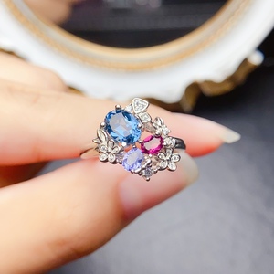 Nhẫn đá Topaz xanh tự nhiên bạc 925 mạ vàng 14K bán buôn trang sức cưới dự tiệc nữ số lượng lớn chứng nhận IGI - Product Image 1