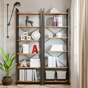 Étagère à livres trapézoïdale à 6 niveaux, étagère de présentation en bois naturel, style industriel rétro, adaptée à la maison, au bureau et au salon - Product Image 1
