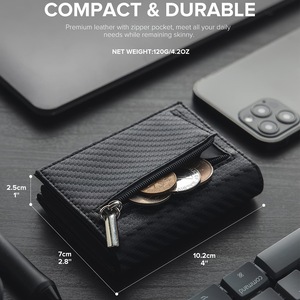 Portefeuille magnétique AirTag best-seller avec finition fibre de carbone, <span class=keywords><strong>porte</strong></span>-cartes fin à trois volets avec protection RFID et pince à billets - Product Image 2