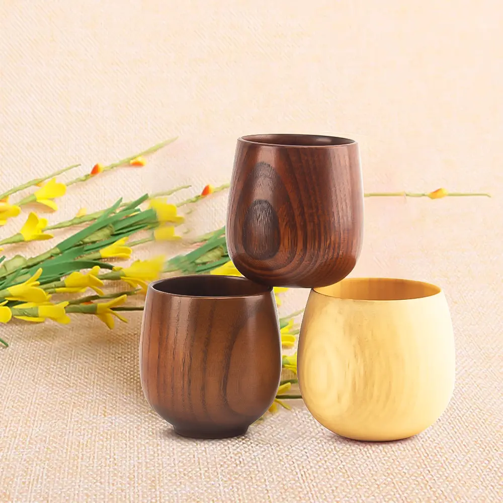 Taza de madera Natural de estilo japonés, vaso Vintage de madera de grano para café, té y leche, vino y agua de vidrio