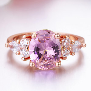 Anello da Donna Rosa Ovale Stile Principessa, Elegante Gioiello Regolabile in Lega per Fidanzamento - Product Image 2