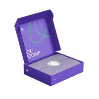 Boîte en papier violette personnalisée avec impression abstraite à courbes, intérieur écologique, recyclable, en carton ondulé, pour emballage cadeau cosmétique et envoi postal