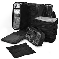 Grande trousse de maquillage professionnelle pour coiffeur avec roulettes, design à ouverture latérale, résistante à l'eau, légère, en nylon, valise à roulettes pour cosmétiques