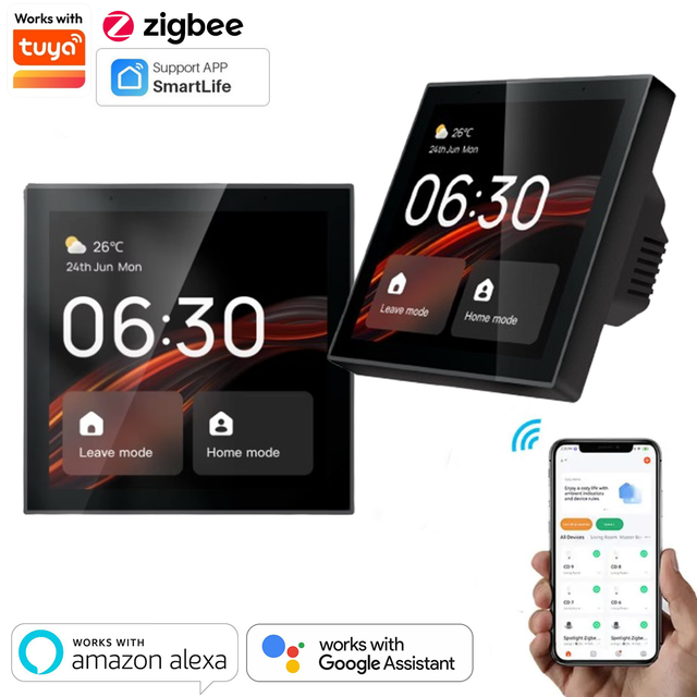 Tuya Smart Home System Automation WiFi Central Control Panel Built-in Zigbee Gateway Alexa Voice Control Touch Wall Switches