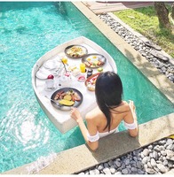 Plateau flottant rond en rotin blanc tressé pour piscine, spa, hôtel, complexe hôtelier et usage domestique