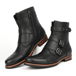 Leather Ankle <b>Boots</b> Round Toe Buckle Strap Anti-Slip Rubber Outsole Men's Casual <b>Boots</b> fashion Wholesale Shoes - Product Image 6