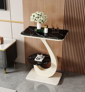 Elegante tavolino da divano con piano in ardesia, ripiano rotondo <span class=keywords><strong>e</strong></span> struttura moderna in metallo - Product Image 1