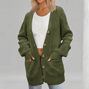 <b>Women's</b> <b>Oversize</b> Cotton/Acrylic Custom Knitted V-neck Solid Casual Breathable Quick-Dry Appliques Front - Product Image 3