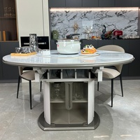 Table à manger extensible moderne de luxe en marbre avec 4 chaises, pieds en acier carbone, plaque chauffante, mobilier pour la maison, hôtel, villa, restaurant