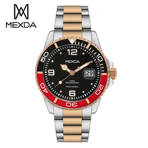 ساعة يد رجالي من Mexda بتصميم جديد من الصلب الذي لا يصدأ بسوار ثابت وزجاج ياقوت كريستالي مضيئة