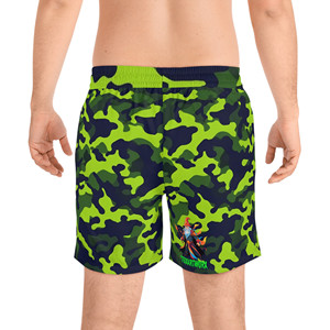 Pantaloncini da bagno di media lunghezza da uomo blu scuro blu scuro mimetico verde Neon - Product Image 2