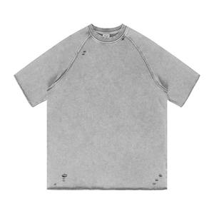 Conception libre Hommes O-cou Vintage T-shirts 100% Coton Poids lourd Distressed Tshirt Hip Hop Street Style Daily Wear Acid Wash - Product Image 4